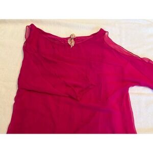 Bailey 44‎ Women's Cold Shoulder Top Lined Sheer Blouse SZ: L Pink Silk